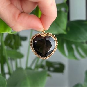 Vintage smoky quartz pendant 14k solid gold